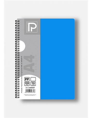 Caiet A4 cu spira Paperland, 120 file, 70g/mp, dictando, coperta plastic, Diverse culori