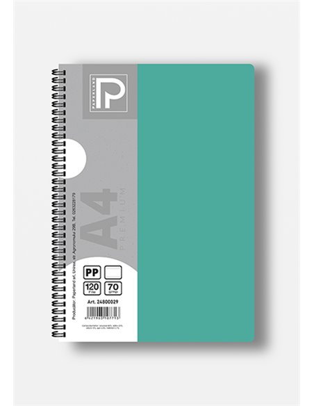 Caiet A4 cu spira Paperland, 120 file, 70g/mp, dictando, coperta plastic, Diverse culori