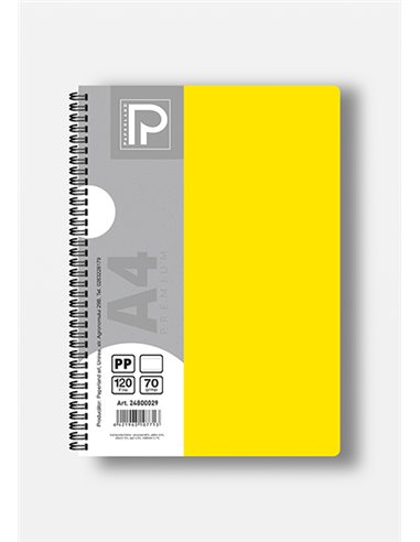 Caiet A4 cu spira Paperland, 120 file, 70g/mp, dictando, coperta plastic, Diverse culori