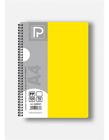 Caiet A4 cu spira Paperland, 120 file, 70g/mp, dictando, coperta plastic, Diverse culori
