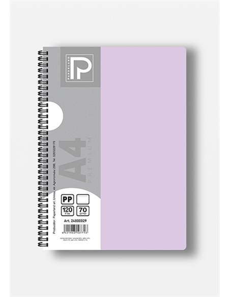 Caiet A4 cu spira Paperland, 120 file, 70g/mp, dictando, coperta plastic, Diverse culori