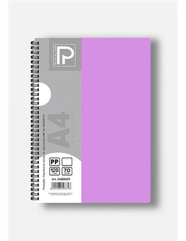 Caiet A4 cu spira Paperland, 120 file, 70g/mp, dictando, coperta plastic, Diverse culori