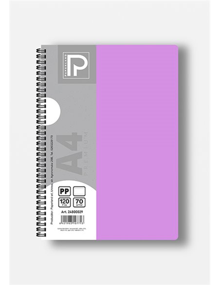 Caiet A4 cu spira Paperland, 120 file, 70g/mp, dictando, coperta plastic, Diverse culori