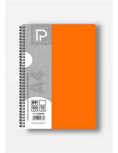 Caiet A4 cu spira Paperland, 120 file, 70g/mp, dictando, coperta plastic, Diverse culori