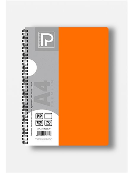 Caiet A4 cu spira Paperland, 120 file, 70g/mp, dictando, coperta plastic, Diverse culori