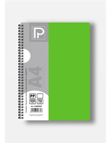 Caiet A4 cu spira Paperland, 120 file, 70g/mp, dictando, coperta plastic, Diverse culori