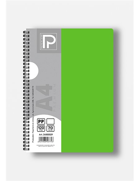 Caiet A4 cu spira Paperland, 120 file, 70g/mp, dictando, coperta plastic, Diverse culori