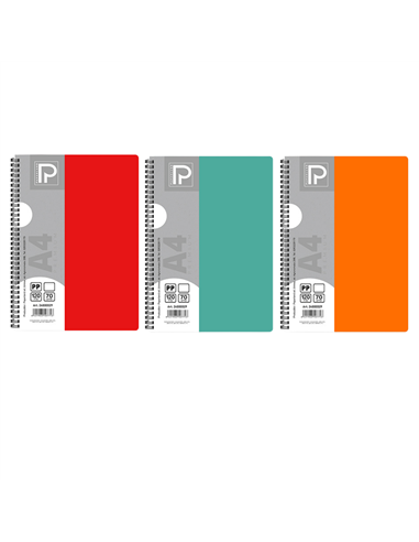 Caiet A4 cu spira Paperland, 120 file, 70g/mp, dictando, coperta plastic, Diverse culori