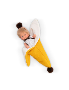 AS0117900-MG,Papusa Bomboncin Cu Caciulita Si Paturica Banana 20cm