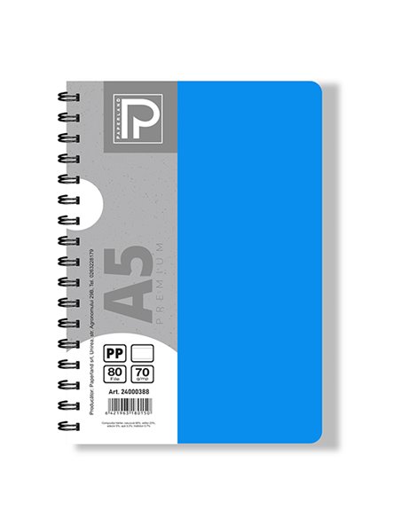 Caiet A5 cu spira Paperland, 80 file, 70g/mp, dictando, coperta plastic, Diverse culori