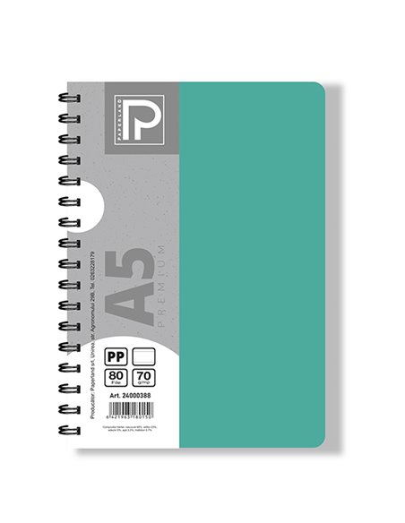Caiet A5 cu spira Paperland, 80 file, 70g/mp, dictando, coperta plastic, Diverse culori