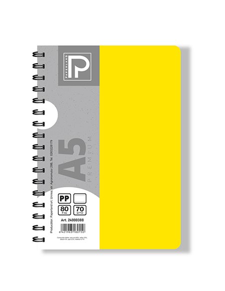 Caiet A5 cu spira Paperland, 80 file, 70g/mp, dictando, coperta plastic, Diverse culori