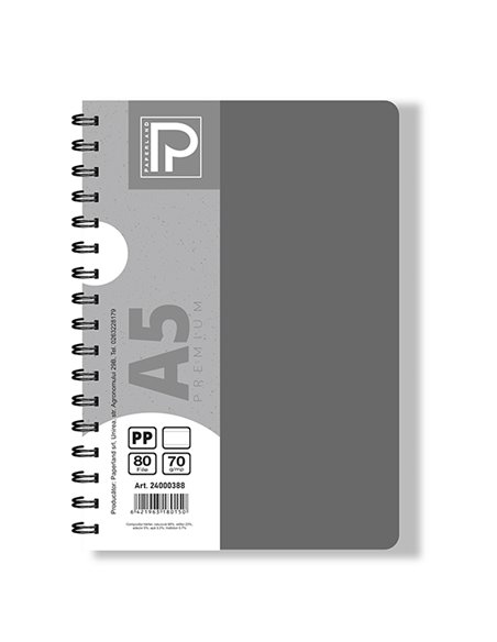 Caiet A5 cu spira Paperland, 80 file, 70g/mp, dictando, coperta plastic, Diverse culori
