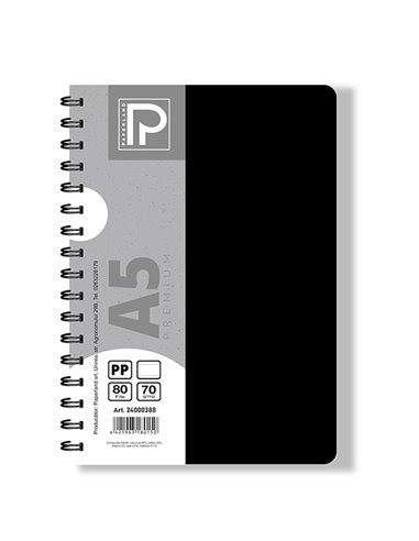 Caiet A5 cu spira Paperland, 80 file, 70g/mp, dictando, coperta plastic, Diverse culori