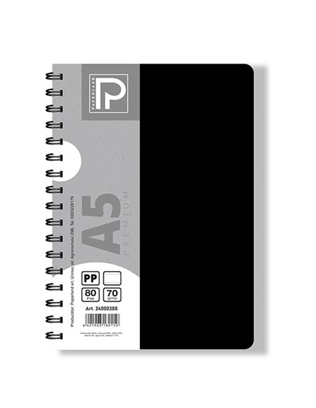 Caiet A5 cu spira Paperland, 80 file, 70g/mp, dictando, coperta plastic, Diverse culori