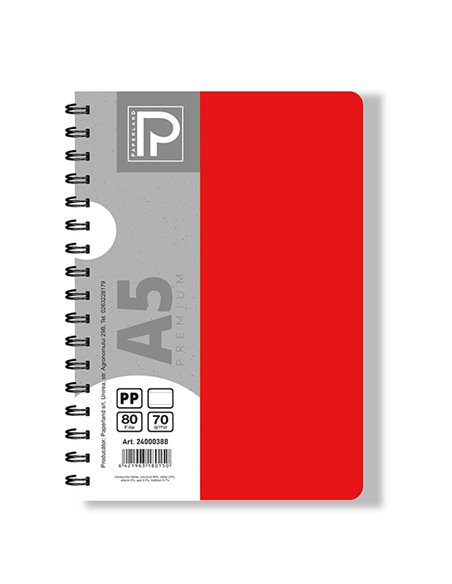 Caiet A5 cu spira Paperland, 80 file, 70g/mp, dictando, coperta plastic, Diverse culori