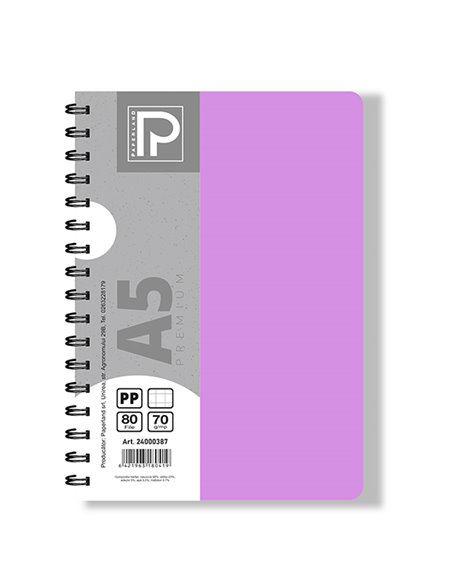Caiet A5 cu spira Paperland, 80 file, 70g/mp, matematica, coperta plastic, Diverse culori