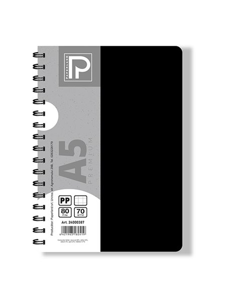 Caiet A5 cu spira Paperland, 80 file, 70g/mp, matematica, coperta plastic, Diverse culori