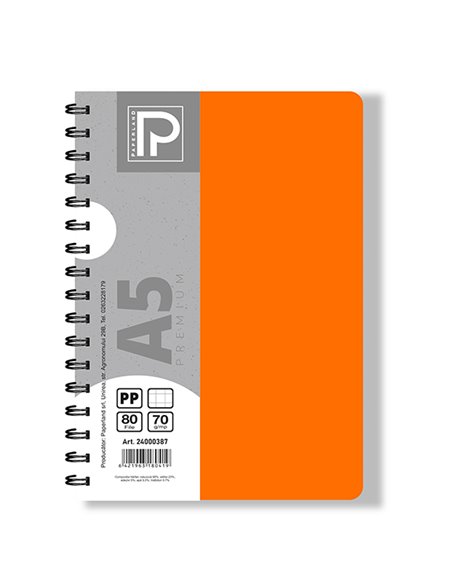 Caiet A5 cu spira Paperland, 80 file, 70g/mp, matematica, coperta plastic, Diverse culori