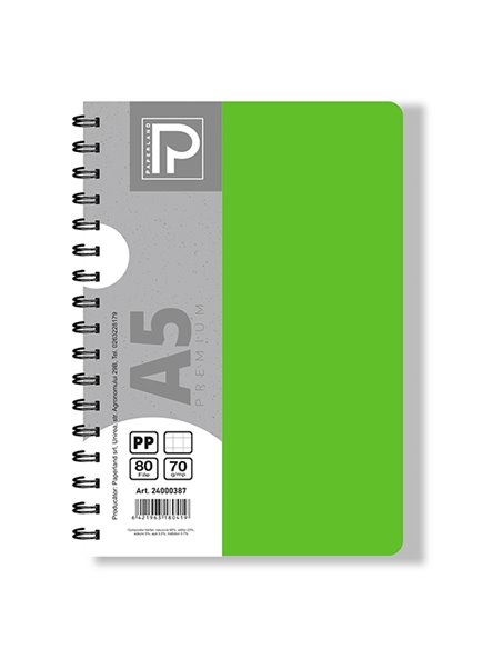 Caiet A5 cu spira Paperland, 80 file, 70g/mp, matematica, coperta plastic, Diverse culori