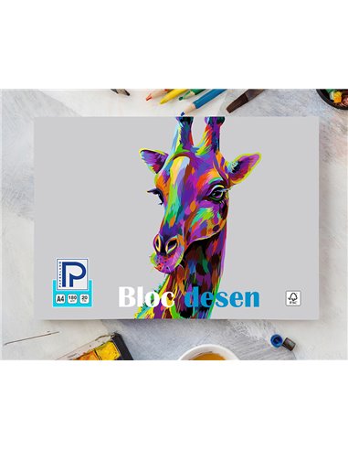 Bloc desen A4 Paperland, 20 file, 180 g/mp, coperta carton, Diverse modele