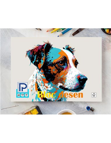 Bloc desen A4 Paperland, 20 file, 180 g/mp, coperta carton, Diverse modele
