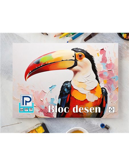 Bloc desen A4 Paperland, 16 file, 250 g/mp, coperta carton, Diverse modele
