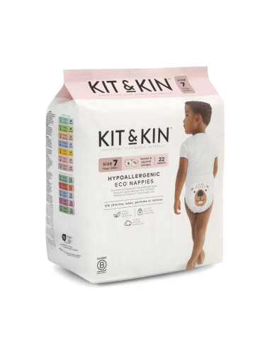 KKS7NAPPIESCASE,Scutece Hipoalergenice Eco Kit&Kin, Marimea 7, 17kg+, 88 buc