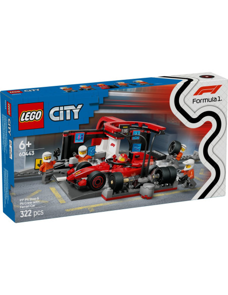 LEGO-60443,Lego City Boxa Si Mecanici F1 Cu Masina Ferrari 60443
