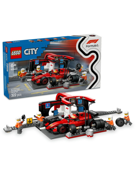 LEGO-60443,Lego City Boxa Si Mecanici F1 Cu Masina Ferrari 60443