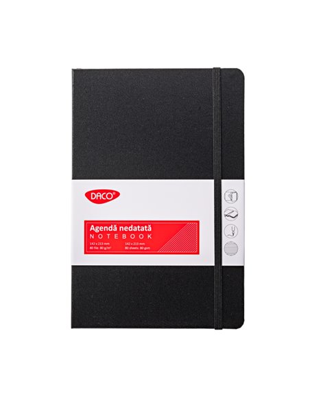 Adenda A5 nedatata Daco AN527N, 80 file, 80 g/mp, Neagra