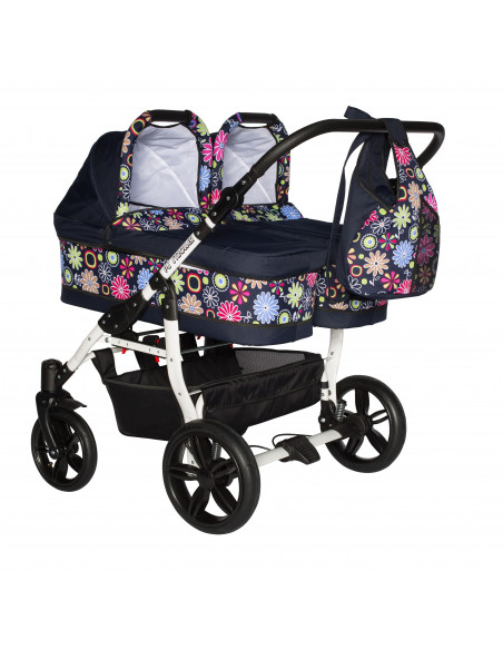 Carucior copii gemeni side by side 3 in 1, PJ STROLLER, Pink