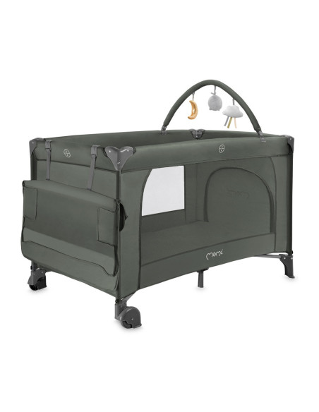 KC-LOZE00025,Patut pliabil cu doua nivele si masuta de infasat, 60x120 cm, momi, belove plus - green