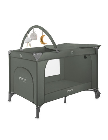 KC-LOZE00025,Patut pliabil cu doua nivele si masuta de infasat, 60x120 cm, momi, belove plus - green