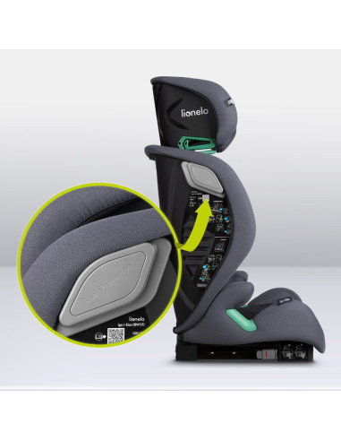 BN-LO-IGO_I-SIZE_GREY_GRAPHITE,Scaun auto, Lionelo, i-Size Igo, 100- 150 cm, Cu isofix, Protectie laterala, Ajustare spatar in 2