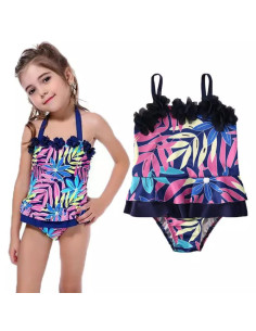 UP-drl47l26,Costum de baie mov cu frunze si floricele aplicate Drool (Marime: 130)