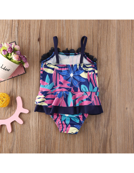 UP-drl47l26,Costum de baie mov cu frunze si floricele aplicate Drool (Marime: 130)