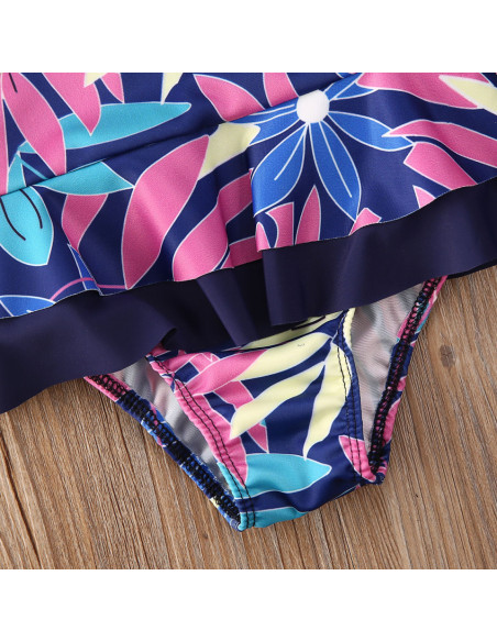 UP-drl47l26,Costum de baie mov cu frunze si floricele aplicate Drool (Marime: 130)