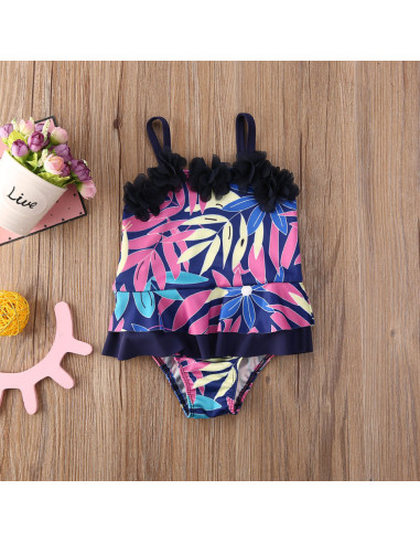 UP-drl47l26,Costum de baie mov cu frunze si floricele aplicate Drool (Marime: 130)