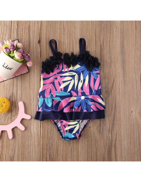 UP-drl47l26,Costum de baie mov cu frunze si floricele aplicate Drool (Marime: 130)