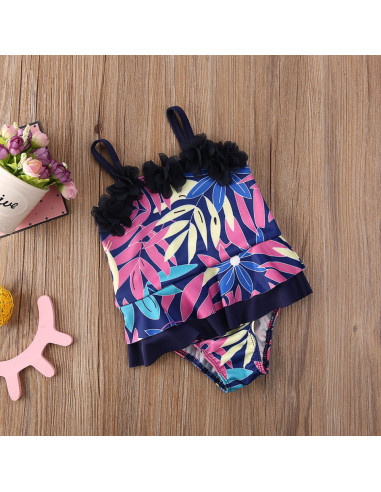 UP-drl47l26,Costum de baie mov cu frunze si floricele aplicate Drool (Marime: 130)