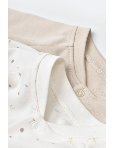 UP-BC-CSY5817-6,Set 2 salopetele cu maneca lunga si pantaloni lungi cu botosei - 100%bumbac organic - Ecru cu buline, BabyCosy (