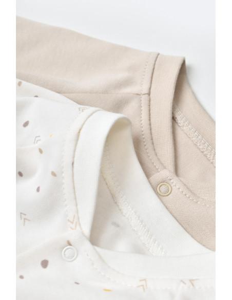 UP-BC-CSY5817-6,Set 2 salopetele cu maneca lunga si pantaloni lungi cu botosei - 100%bumbac organic - Ecru cu buline, BabyCosy (