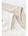 UP-BC-CSY5817-6,Set 2 salopetele cu maneca lunga si pantaloni lungi cu botosei - 100%bumbac organic - Ecru cu buline, BabyCosy (