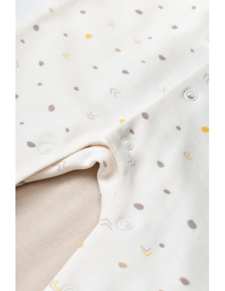 UP-BC-CSY5817-6,Set 2 salopetele cu maneca lunga si pantaloni lungi cu botosei - 100%bumbac organic - Ecru cu buline, BabyCosy (