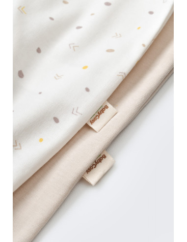 UP-BC-CSY5817-6,Set 2 salopetele cu maneca lunga si pantaloni lungi cu botosei - 100%bumbac organic - Ecru cu buline, BabyCosy (