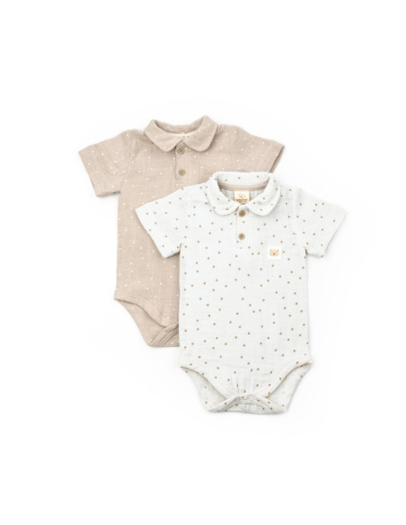 UP-BC-CSYM7100-6,Set 2 body-uri cu guler TeddyBear, BabyCosy, 100% bumbac (Marime: 6-9 luni)