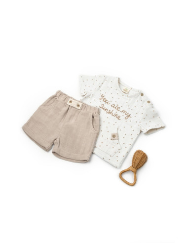 UP-BC-CSYM7101-18,Set tricou cu pantaloni scurti TeddyBear, 100% bumbac organic, BabyCosy (Marime: 18-24 Luni)
