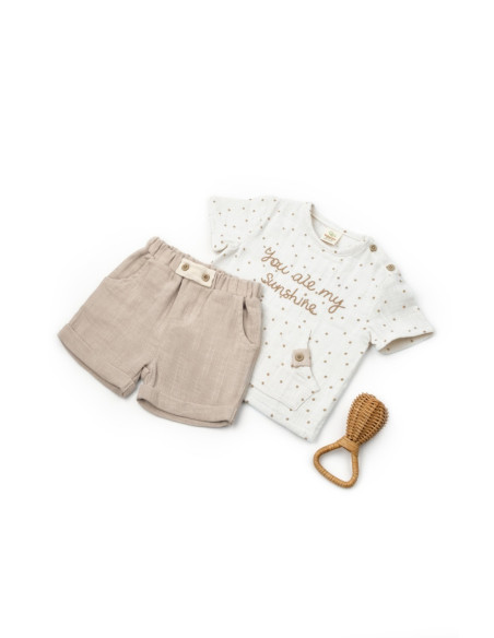 UP-BC-CSYM7101-18,Set tricou cu pantaloni scurti TeddyBear, 100% bumbac organic, BabyCosy (Marime: 18-24 Luni)