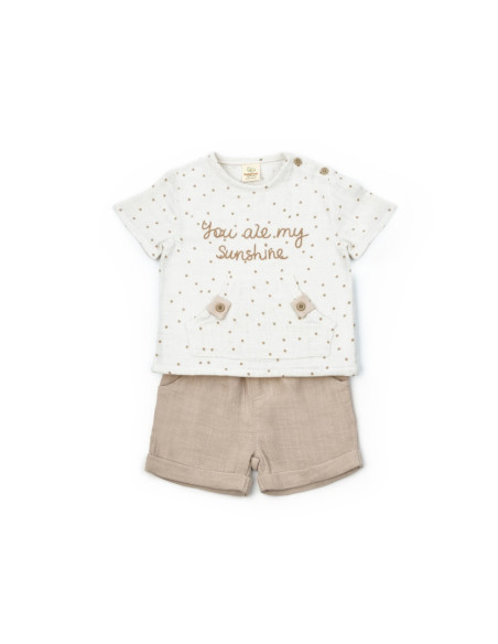 UP-BC-CSYM7101-18,Set tricou cu pantaloni scurti TeddyBear, 100% bumbac organic, BabyCosy (Marime: 18-24 Luni)
